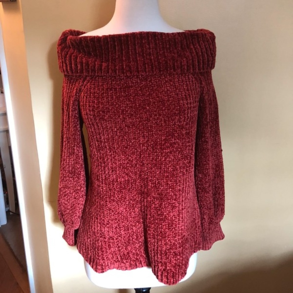 Soft rust off the shoulder sweater